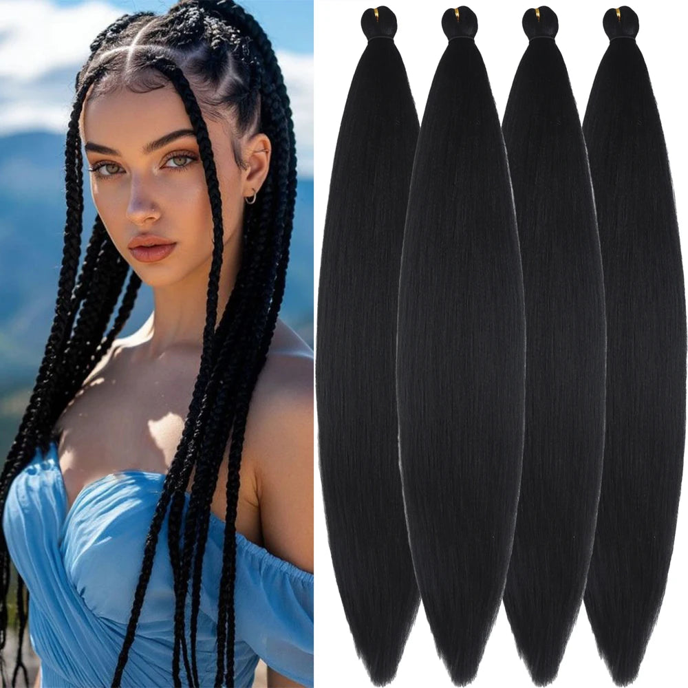 4Pcs Ombre prestretched Braiding Hair Natural Yaki synthetic Ez Braid for box braids&twists Women everyday&festival wear