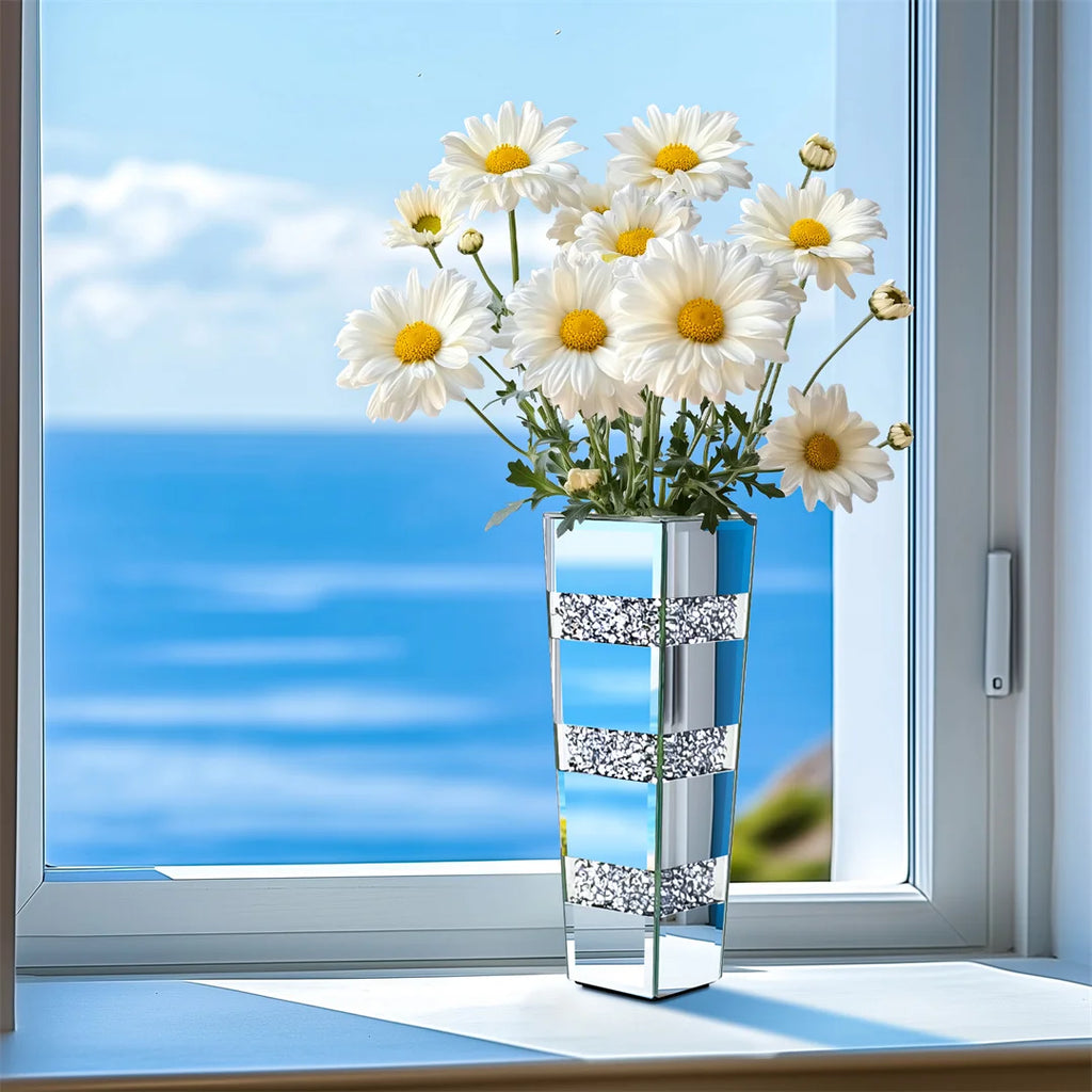Mirrored Crystal Floor Vase – Silver