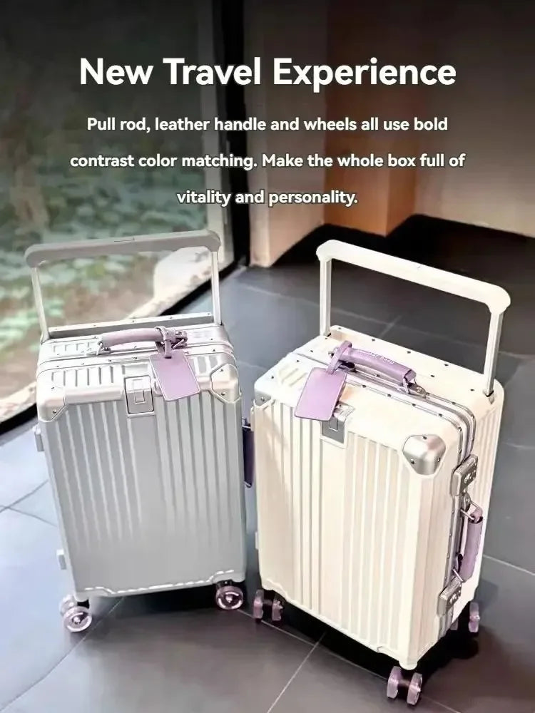 Aluminum Frame Wide Handlebar Rolling Luggage with Colorful Silent Spinner Wheels and TSA Lock Large Capacity Trolley Suitcase