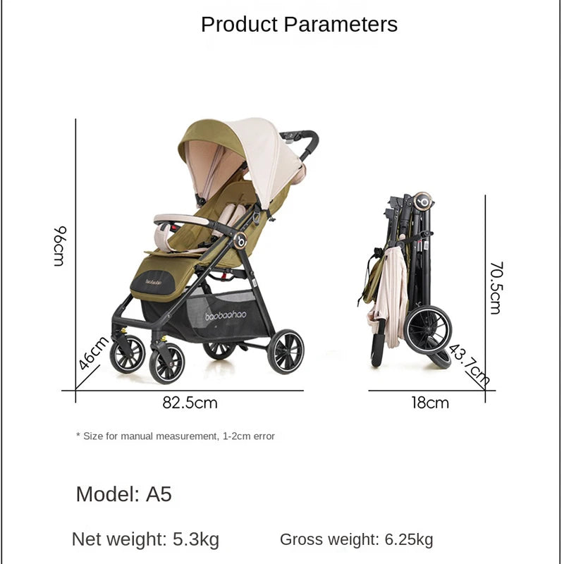 A5  New Update Baby Stroller can Sit and Lie 5-Stage Sunshade Stroller Lightweight Folding Pocket Car Children Stroller