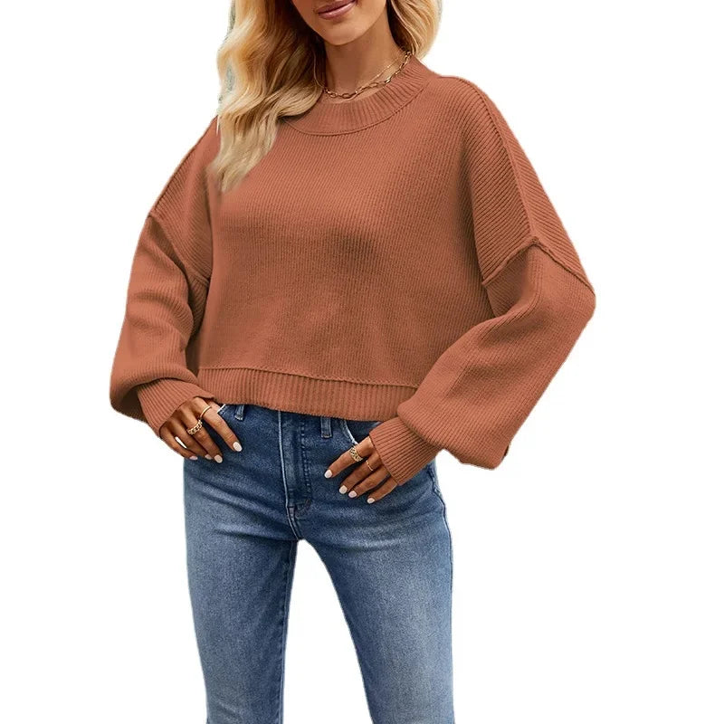 Women’s Solid Color Knit Sweater – Elegant Pullover, Soft Cozy Knitwear Top (Season’s Best Seller)