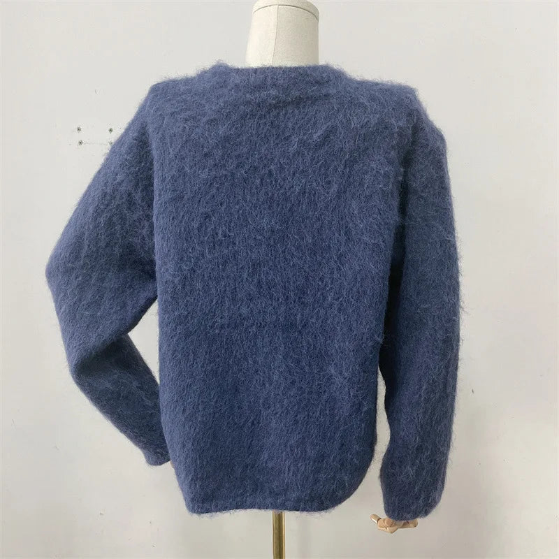 Women’s Oversized Fuzzy Knit Pullover – Solid Color Crewneck Sweater (Cozy “Lazy” Style)