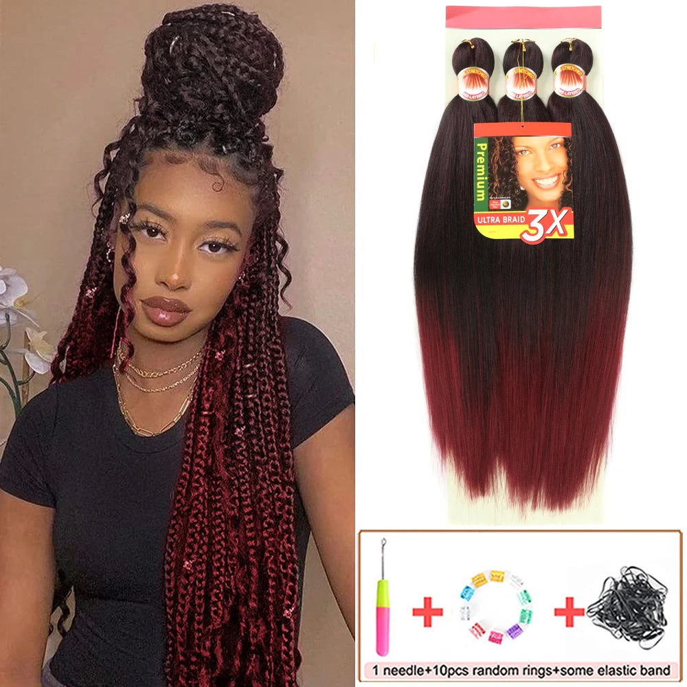 Braiding Hair Pre Stretched 26 Inch 3 Packs Yaki Braiding Hair For Braids Hot Water Setting Synthetic Crochet Hair Extensions