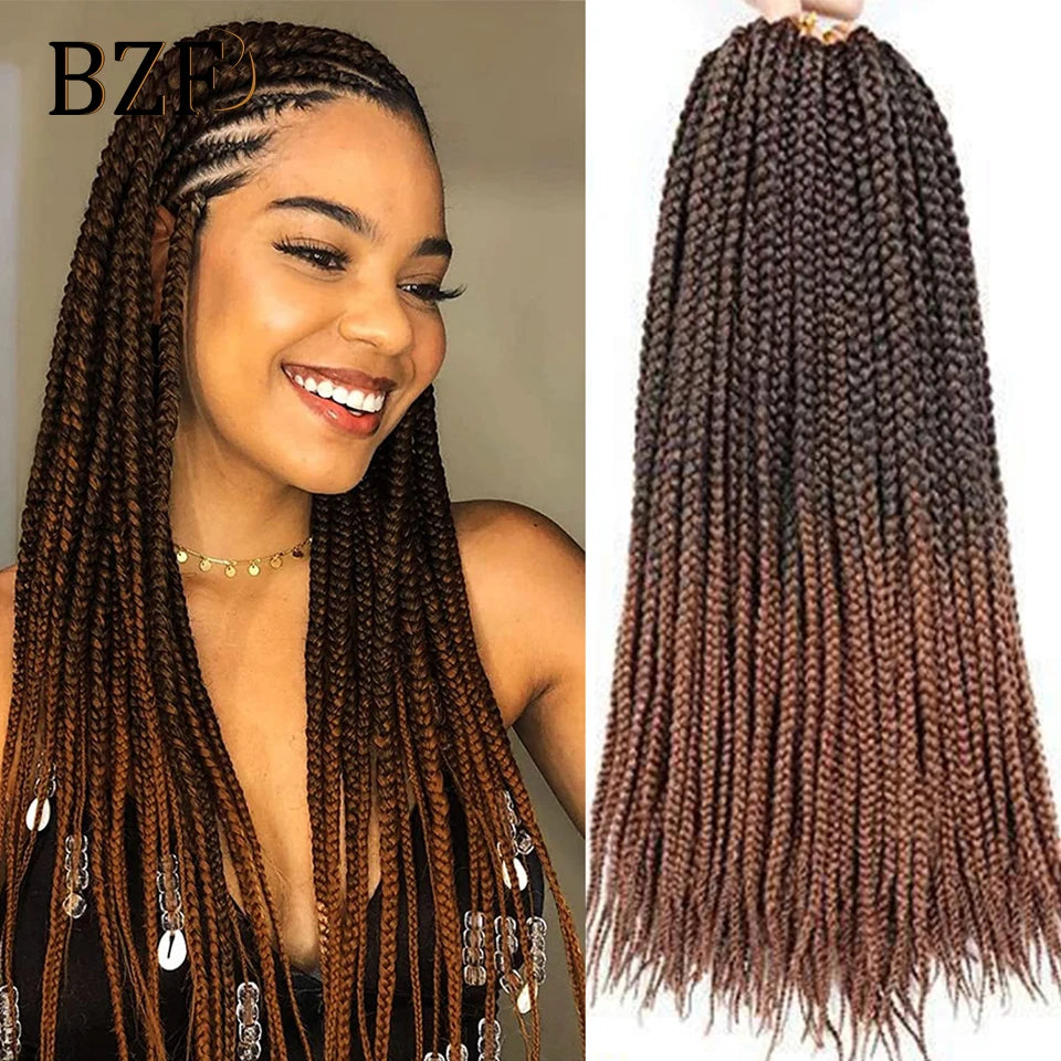 18 Inch Medium Box Braids Crochet Hair 1B Pre-Looped 3X Box Braiding Hair Ombre Synthetic Braid Hair Extensions For Black Women