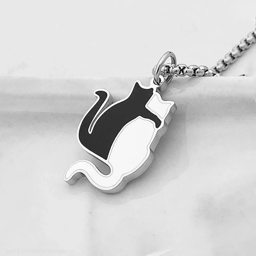 Scared Black Cat Pendant Necklace | Titanium Steel K-Pop Fashion Chain for Men & Women