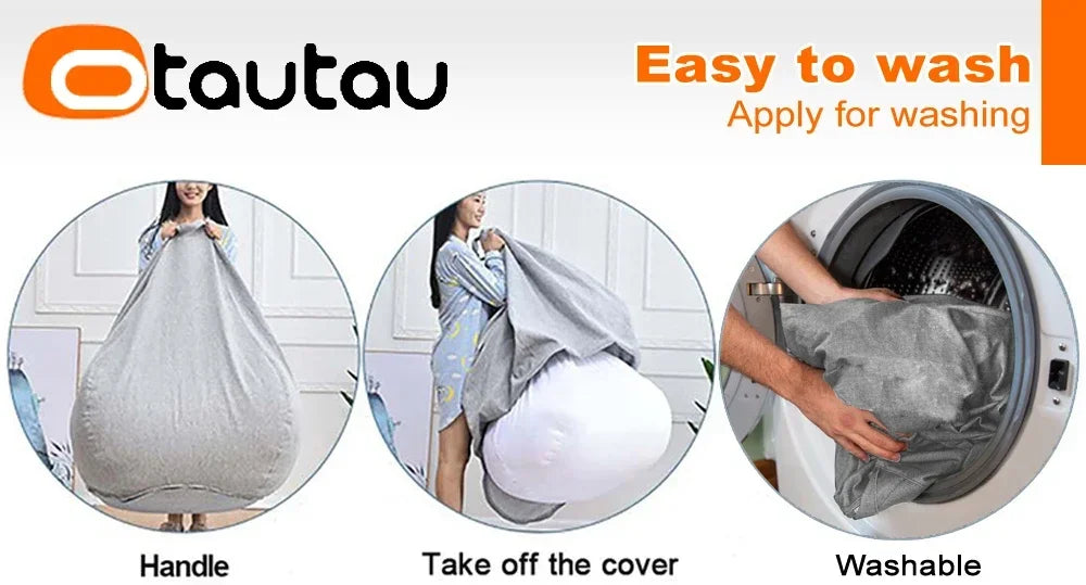 OTAUTAU Filled 70cm Bean Bag Sofa with Filler Big Cotton Linen Lazy BeanBag Bedroom Chair Puff Relax Lounge Couch DD002