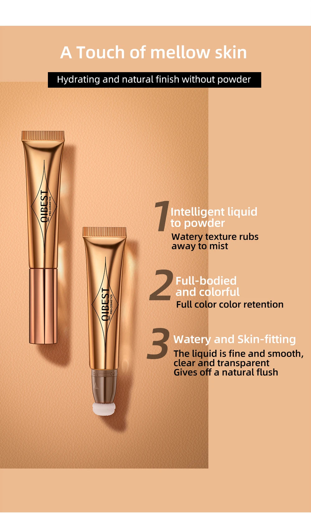 QIBEST Cushion-Applicator Liquid Blush (Waterproof, Soft-Matte)