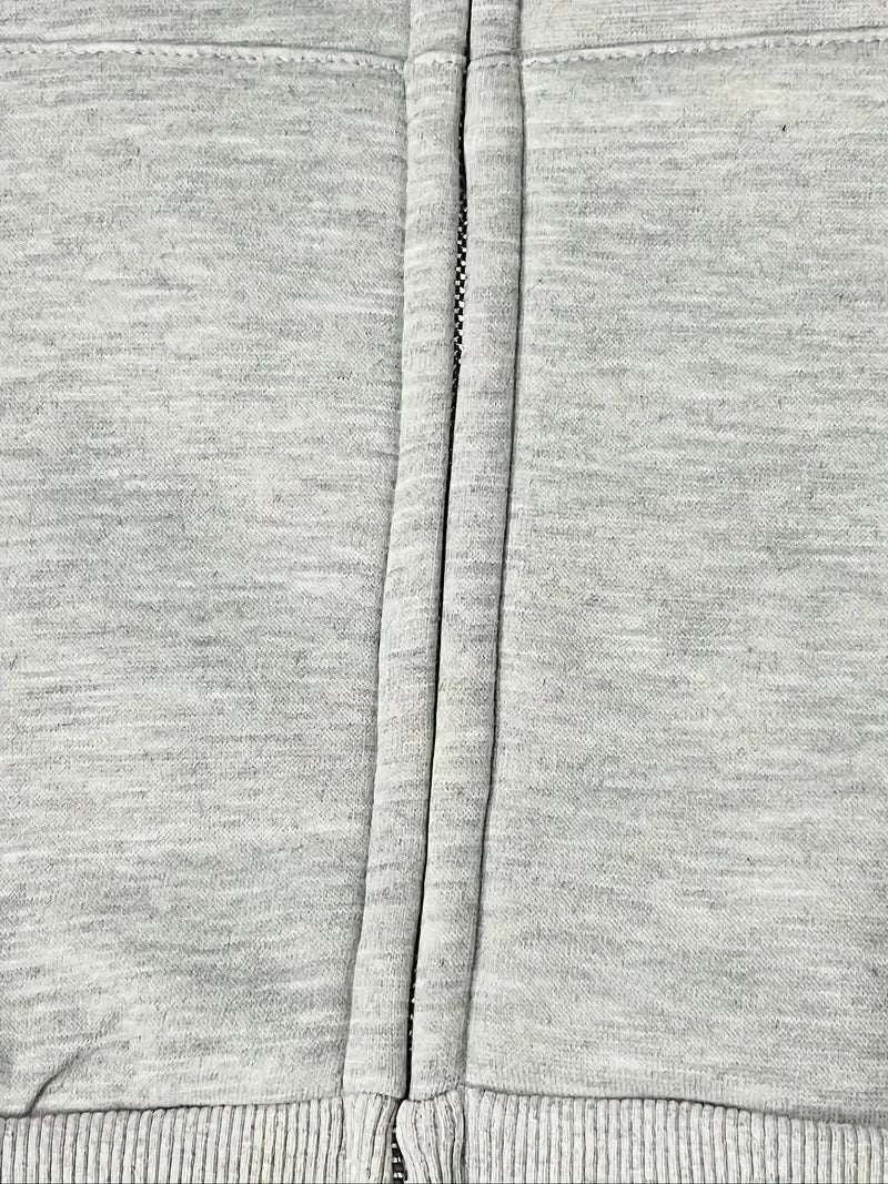 Plus Size Thick Zip-Up Hoodie Coat – Ribbed Pocket Sweatshirt Jacket