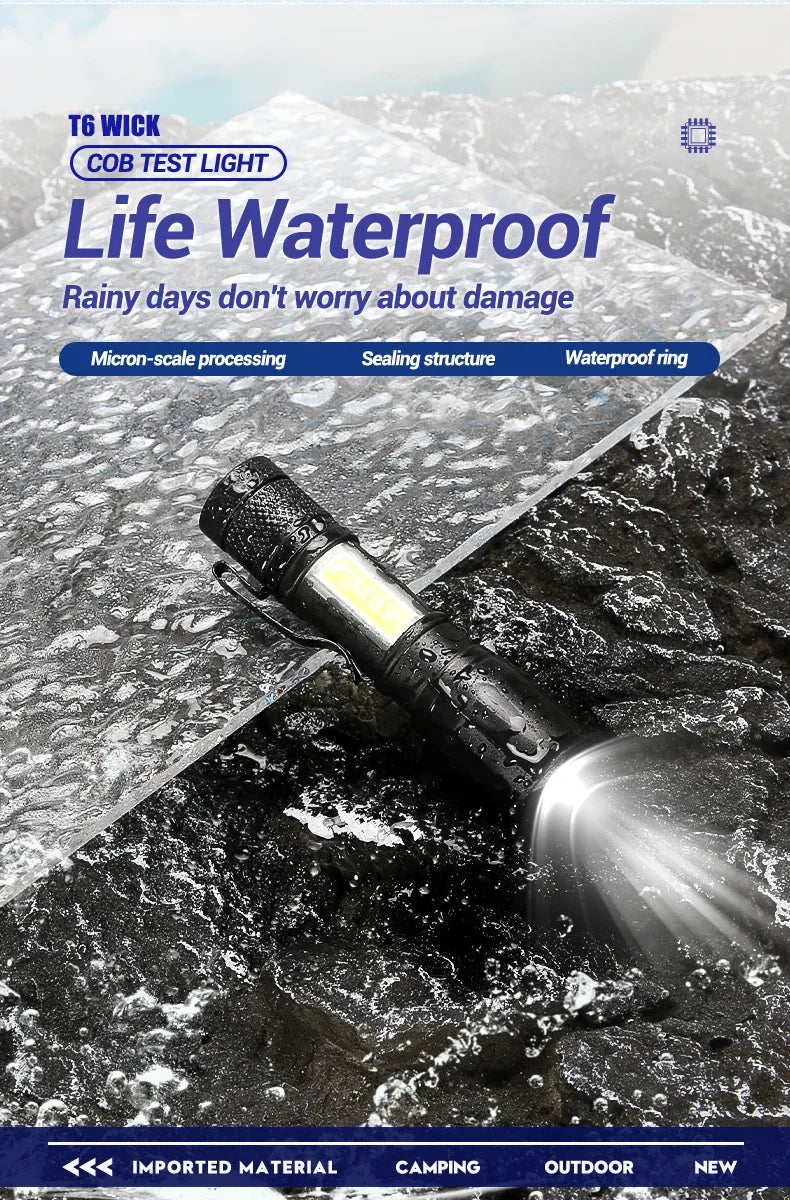 1-5PCS Mini LED Flashlight Zoom Torch COB+XPE Lamp Built-in Battery Lamp Outdoor Waterproof Emergency Pocket Light With Pen Clip