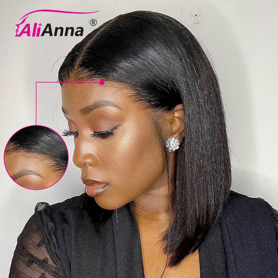 ALIANNÁ Glueless Human Hair Bob Wig — Ready-to-Wear, Pre-Cut 4×4 Transparent Lace (Remy Peruvian)