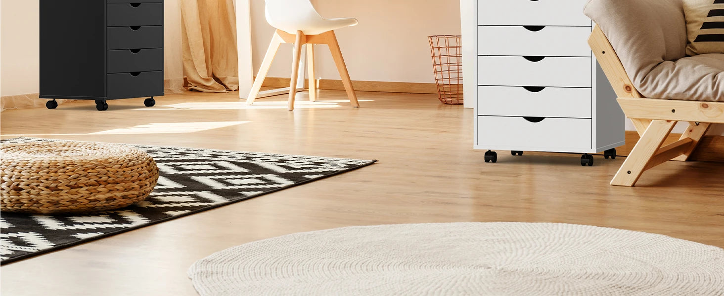 JHK 7 Drawer Chest Dressers Nightstand Storage Cabinet Wooden File Office Mobile Cabinet Wheels Living Room Organizer Rolling