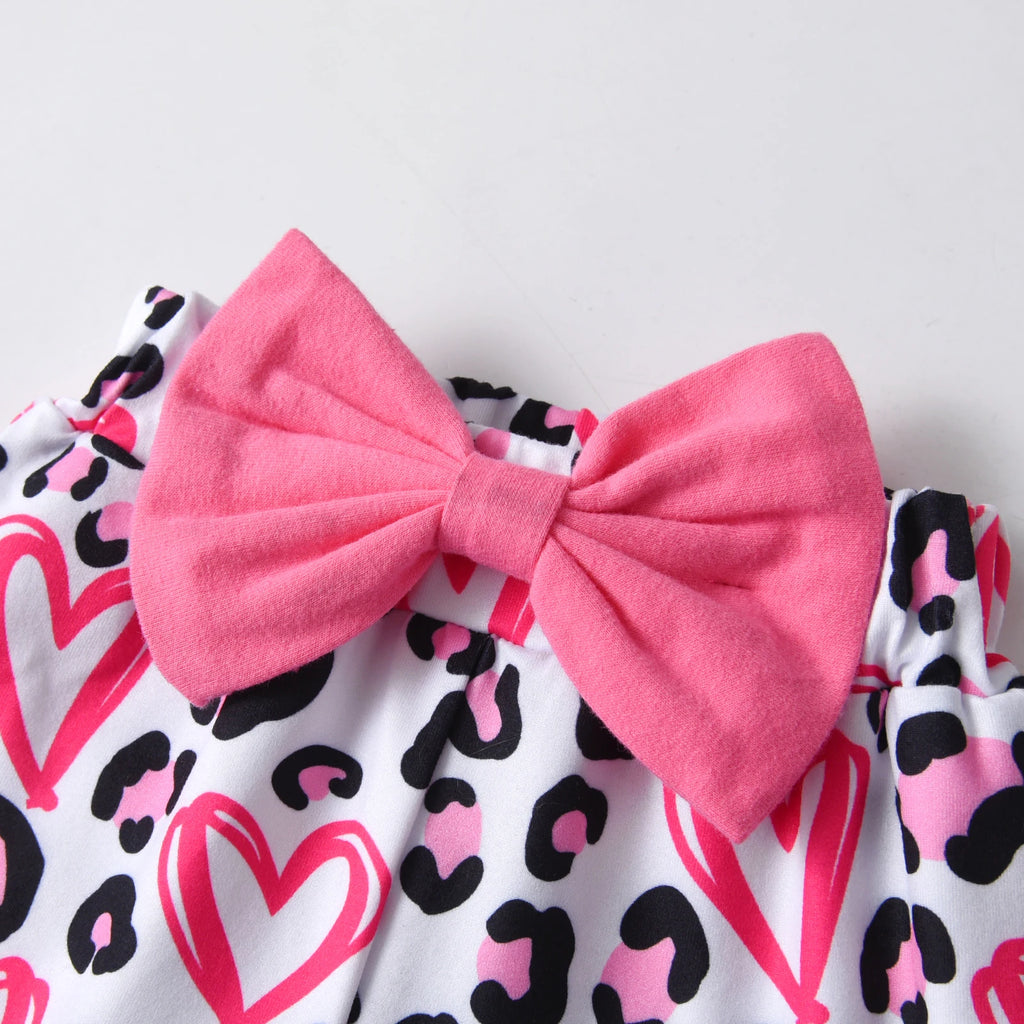 Fashion Newborn infant Baby Girl Outfit Printed Long Sleeve Romper Top and Bowknot Flared Pants with Headband 3PCS Clothes Set