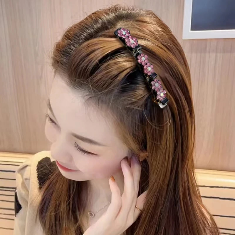New Fashion Korean Style Acryli Crystal Flowers Hair Clips For Girl Summer Sweet Cute Bangs Side Barrettes Elastic Duckbill Clip