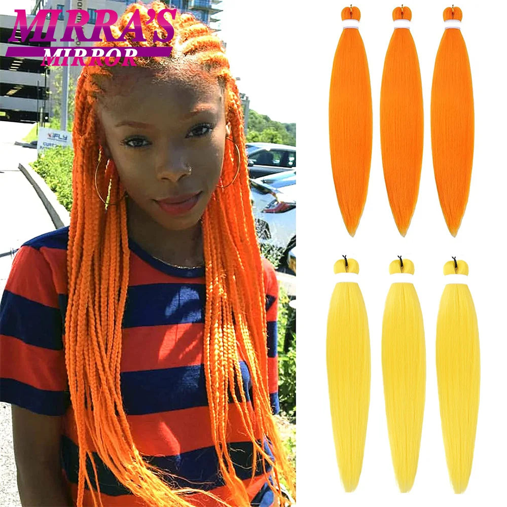 Braiding Hair Pre Stretched Soft Yaki Synthetic Crochet Hair Braid Extension Hot Water Setting Green Pink Orange Yellow Hair