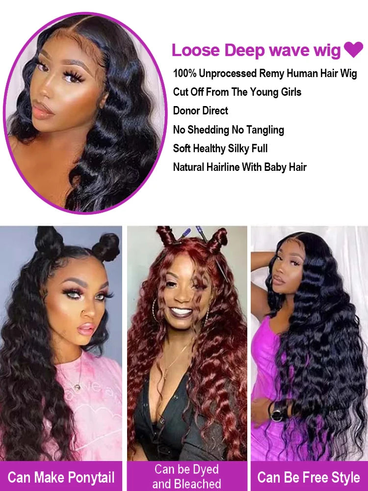 AMYTUD 30–40 Inch HD Lace Frontal Wig | Brazilian Loose Deep Wave Human Hair