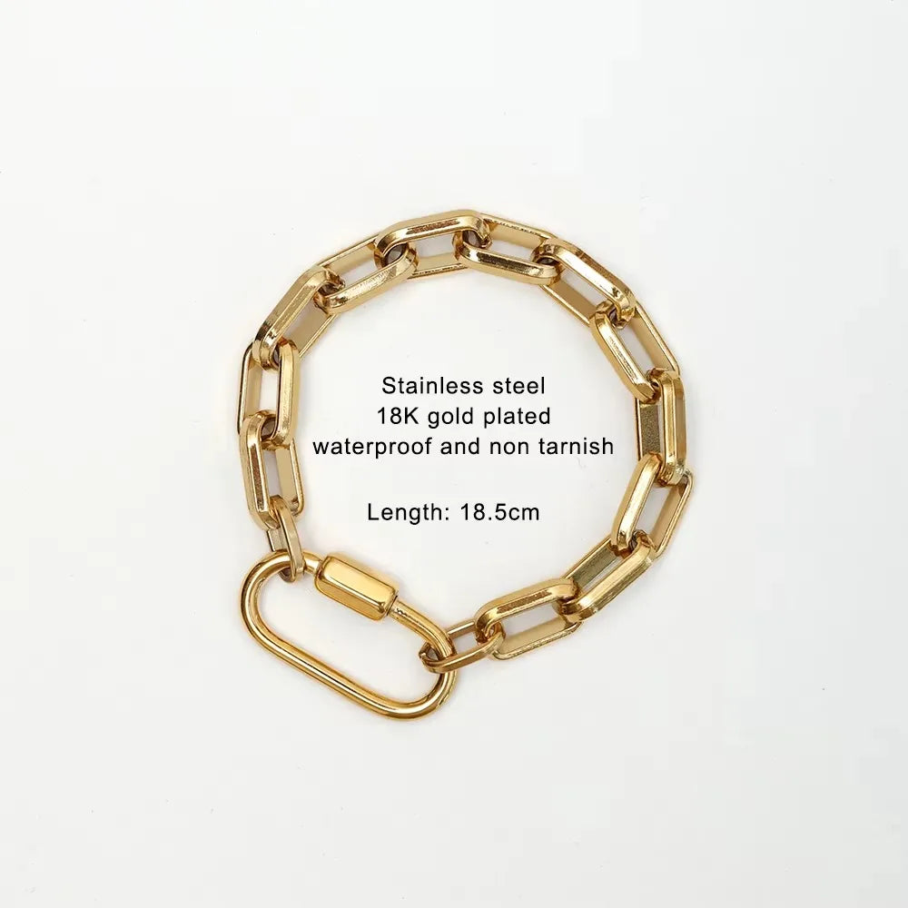 2025 Luxury Gold-Plated Chunky Chain Necklace | Stainless Steel Carabiner Design with Zircon Charms
