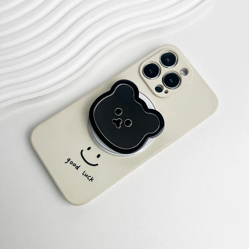 Cute Bear Mirror Magnetic Socket Grip Phone Holder For Magsafe IPhone Mac Samsung Safe Ring Finger Expanding Stand