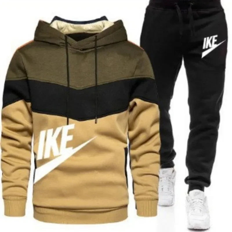 A new autumn and winter fashion combination hooded sweatshirt and sweatpants two-piece men's casual fitness jogging set