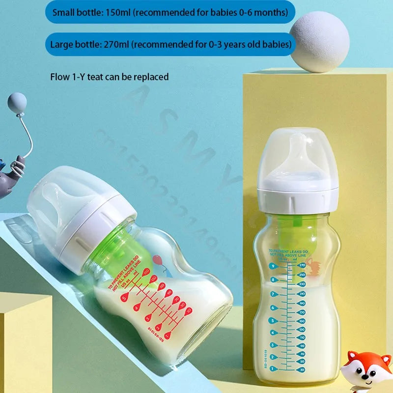 Dr. Brown's  Newborn baby glass bottle, wide caliber, anti-flatulence, gas-liquid separation 150ML/ 270ML