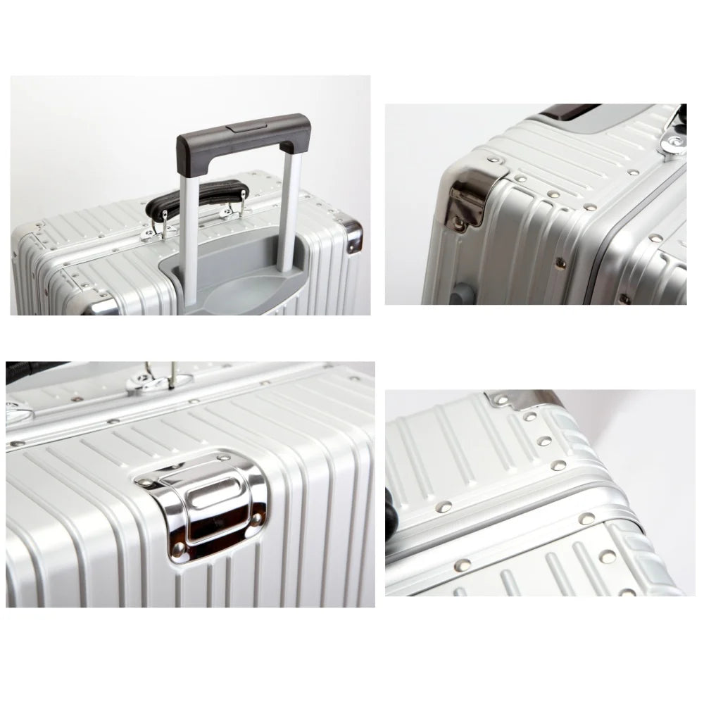 All Aluminum-magnesium Alloy Travel Suitcase High Quality Rolling Luggage 20/24/26/29'' Retro Trolley Case Bag Carry-On Boarding