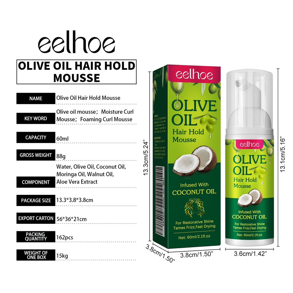 EELHOE Olive Oil Hair Hold Mousse — Anti-Frizz, Curl Defining & Nourishing Styling Foam (60 ml)