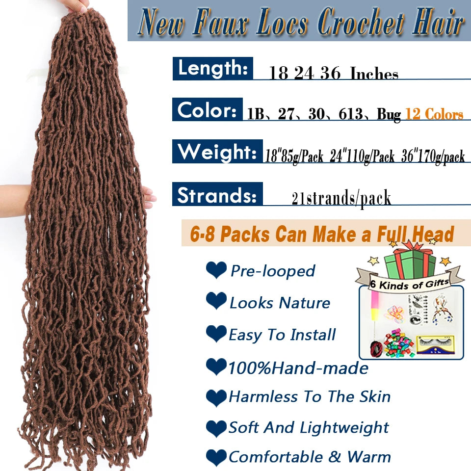 Serlity Faux Locs Extensions — 36"/24"/18" Soft Goddess Dreadlocks Crochet Hair