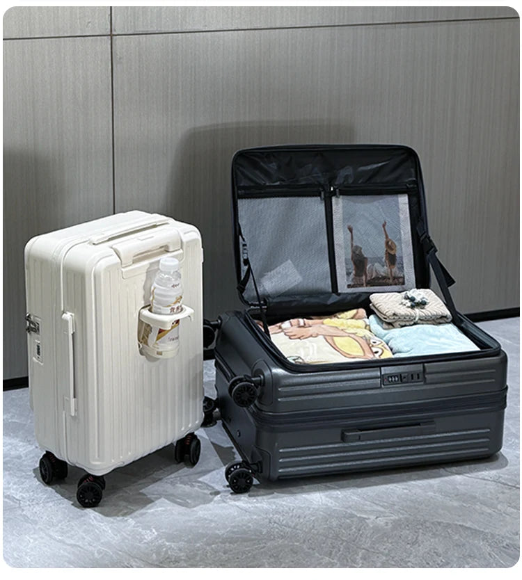 Expandable Hard-Side Trolley Luggage Set with Side Opening - Carry-On & Checked Suitcases, Anti-Shock & Password Lock