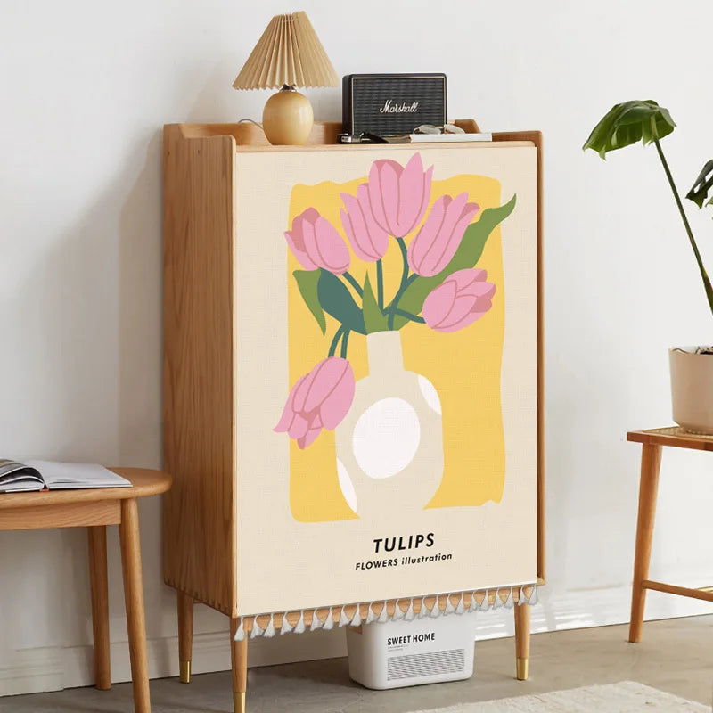 Nordic Style Flowers Plant Cabinet Short Curtains Punch-free Half-curtain Dust Cover for Shoe Shelf Kitchen Storage Curtains