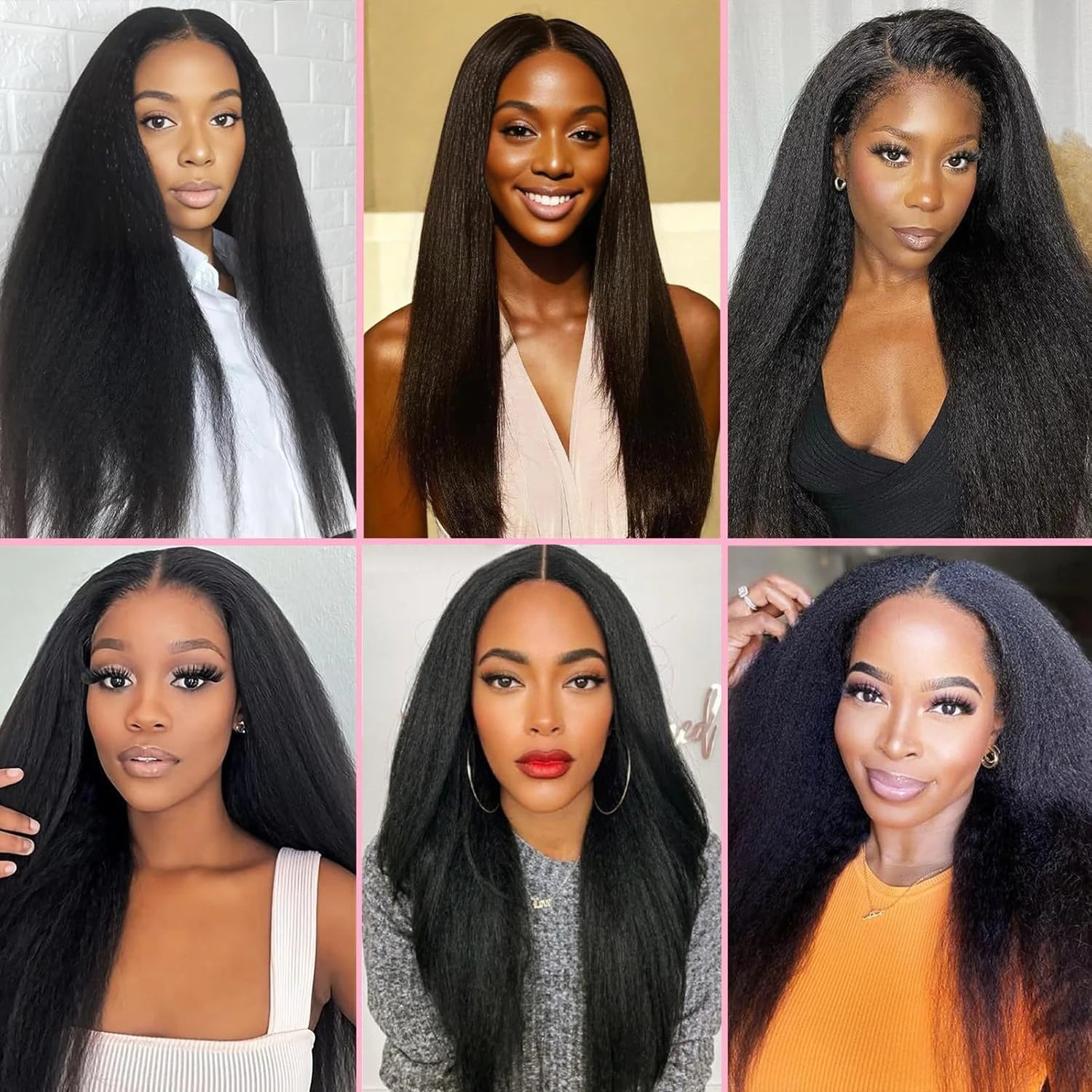 Kinky Straight Clip ins Hair Extensions Natural Black Full Head Yaki Straight Seamless Clip in Synthetic Hair Pieces for Women