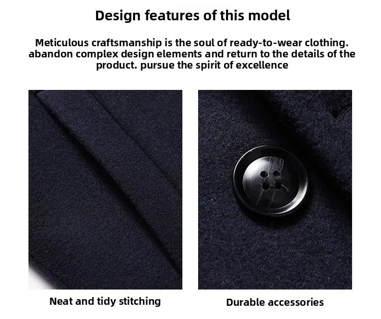 2025 Autumn/Winter New Lapel Woolen Coat for Men, Slim Fit, Korean Style, Mid-Length Coat for Young and Middle-Aged Men