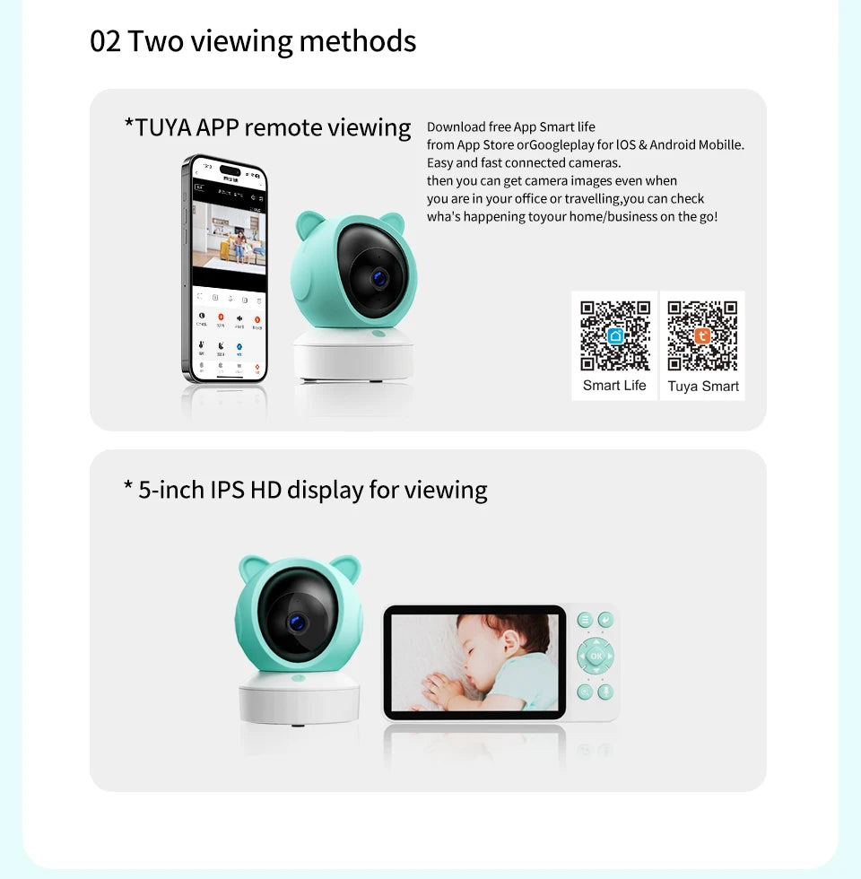 DANMINI 5" Tuya Smart Baby Monitor | 2K HD WiFi Remote Camera