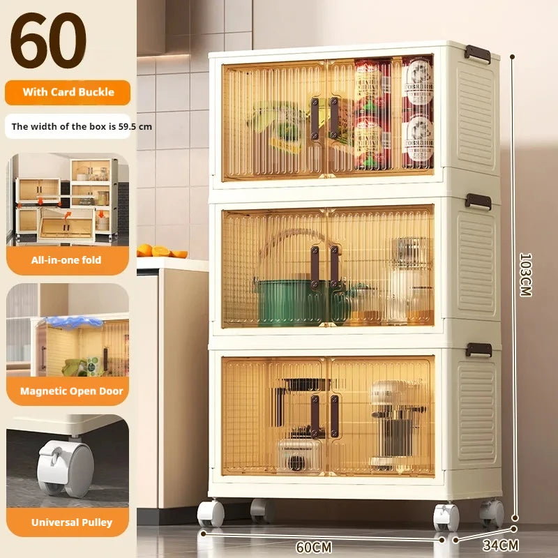 2025 Folding Living Room Cabinet Multifunction Closet Organizer With Wheel Stackable Sundries Large Capacity Storage Box Shelf