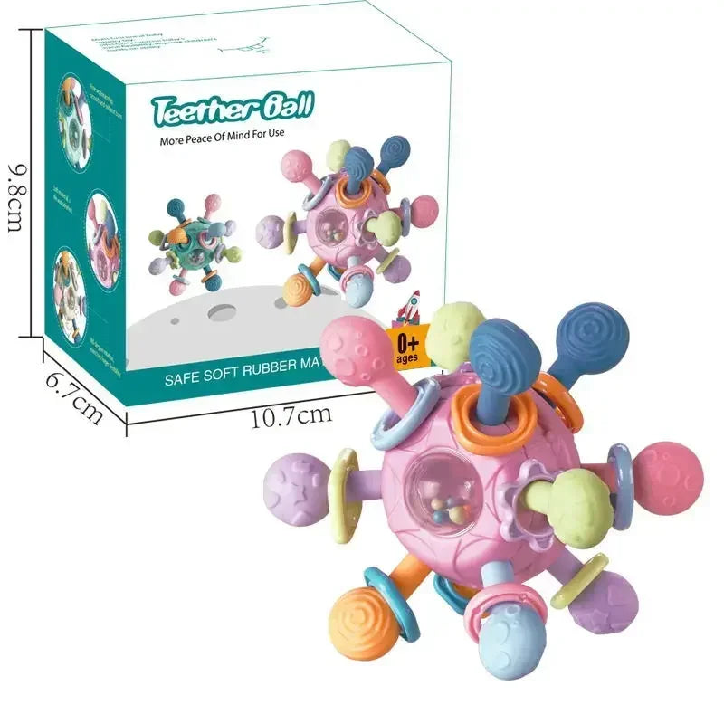 Baby Toys 0 12 Months Rotating Rattle Ball Grasping Activity Baby Development Toy Silicone Teether Baby Sensory Toys for Babies