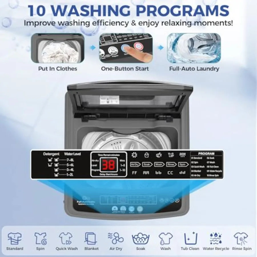 Compact Portable Washing Machine with 20Lbs Capacity and 2.8Cu.ft Washer and Dryer Combo for Apartments Features 10 Washing Pro