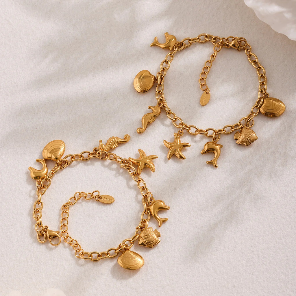 18K Gold-Plated Starfish Dolphin Shell Bracelet | 316 Stainless Steel Women’s Trend Jewelry 2025