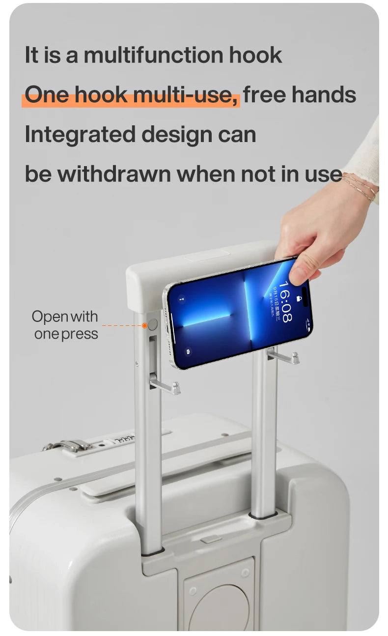 Mixi M9286 Aluminum-Frame PC Carry-On | USB Port, Cup & Phone Holder, TSA Lock, 360° Spinner Wheels (20″/24″)