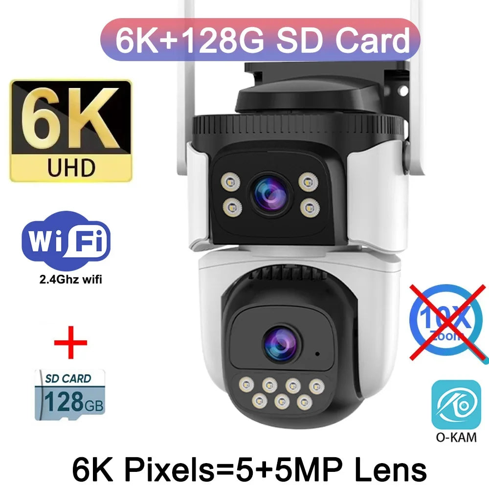 Outdoor 10K WiFi6 Camera 20MP 10X Optics Zoom Three Screen Four Len PTZ Automatic Tracking 6K Dual Lens Waterproof Security CCTV