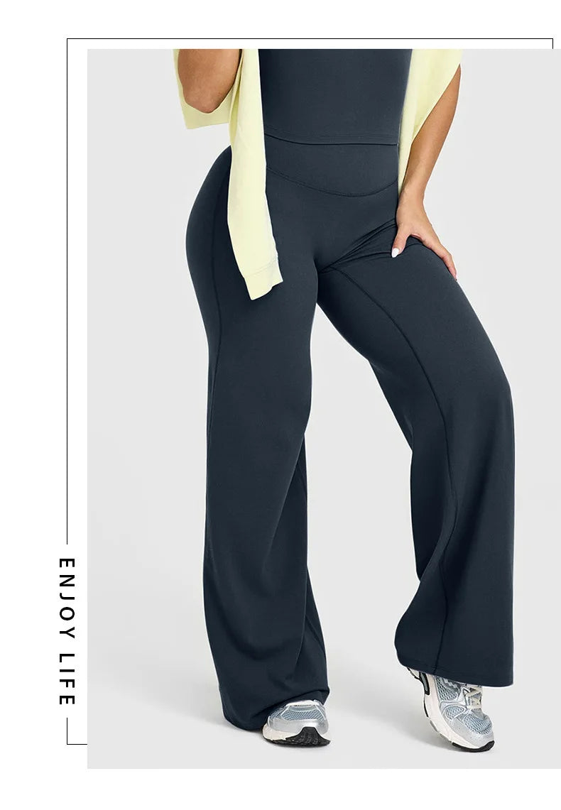 STOUREG Sport Trousers Straight-Leg Pants Ultra Soft Butter Fabric Women's Mid-Waist Yoga Pants GYM Naked Feel Pilates Running