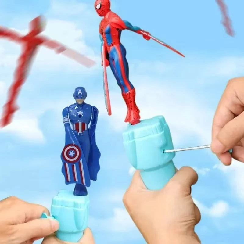 Anime Spiderman Bamboo Dragonfly Flying Toy Iron Man Captain Rotating String Flying Toys Outdoor Toy for Boys Children Gift 2026