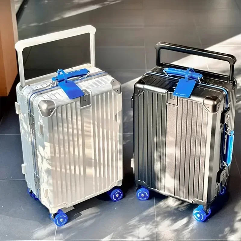 Aluminum Frame Wide Handlebar Rolling Luggage with Colorful Silent Spinner Wheels and TSA Lock Large Capacity Trolley Suitcase