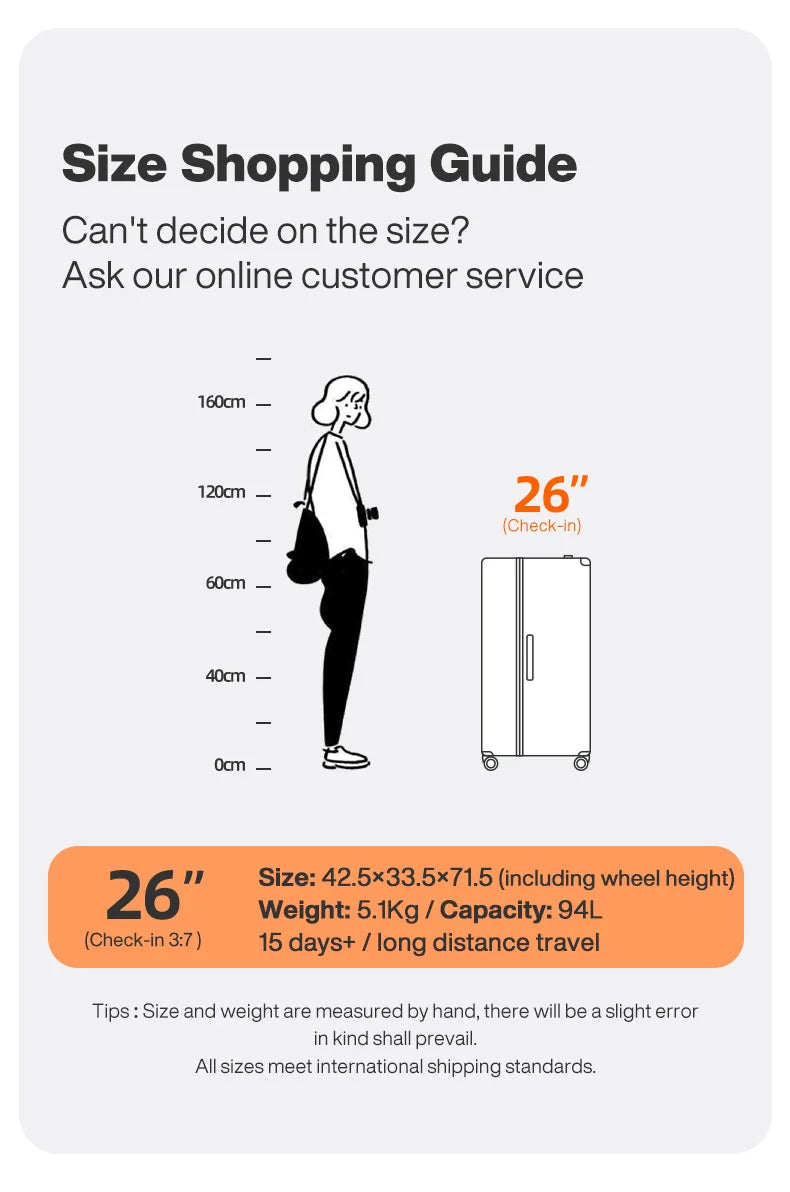 Mixi Large-Capacity Suitcase Trolley Case 26inch Checked in Hardside Rolling Wheels Luggage Wide Handle Travel Suitcases Trunk