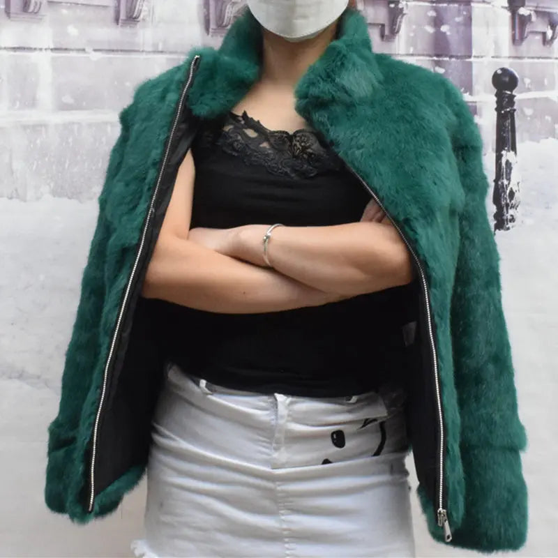 Natural Rabbit Fur Coat Women Winter Jacket Real Leather And Fur Bolero Women's Clothing Female Outerwears With 2025 Black Cold