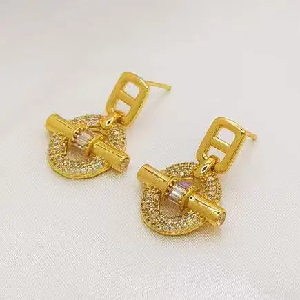 24K Gold-Plated Geometric Zircon Pendant Necklace | Elegant Copper Punk Jewelry for Women