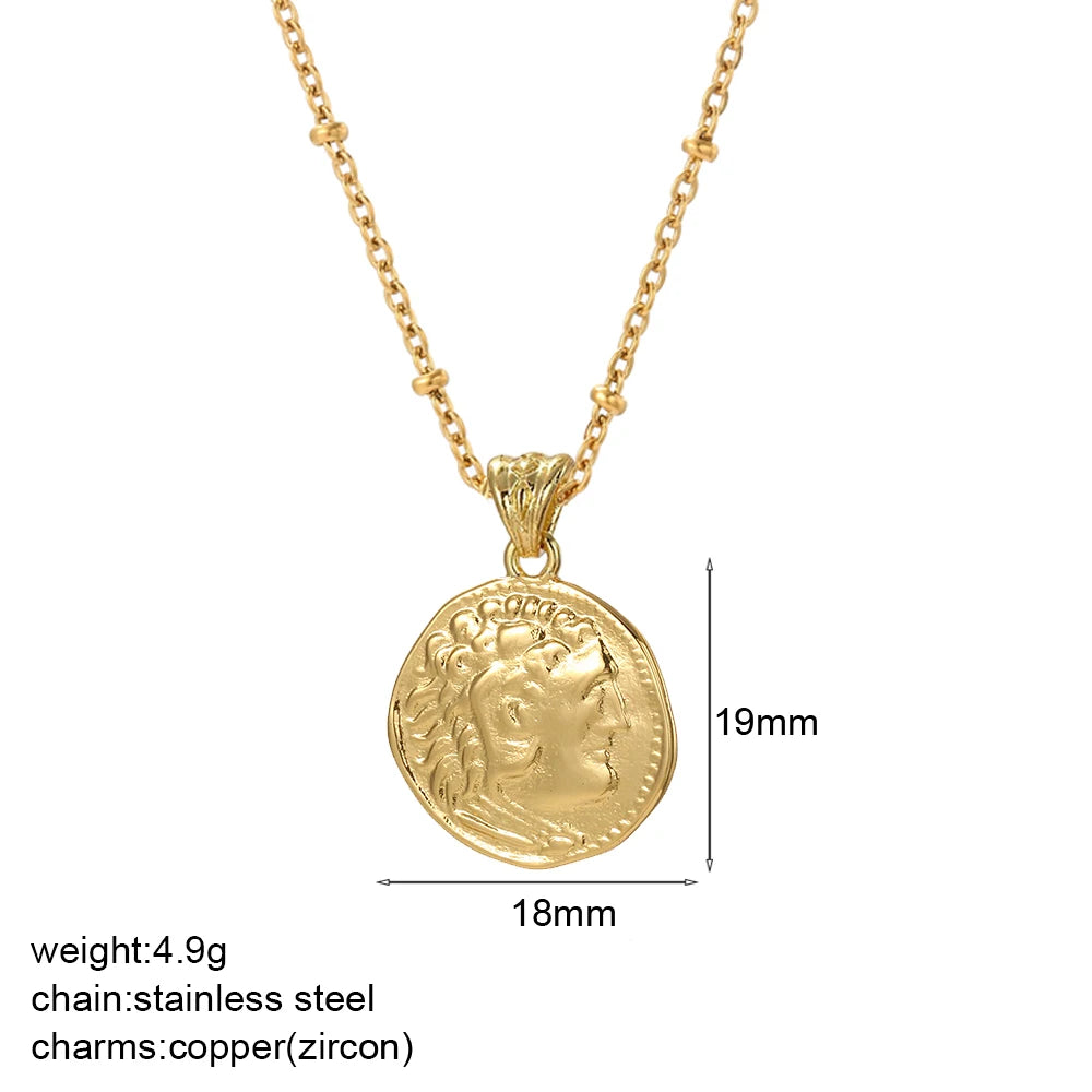 Vintage Gold Coin Pendant Necklace | Adjustable Portrait Chain for Women