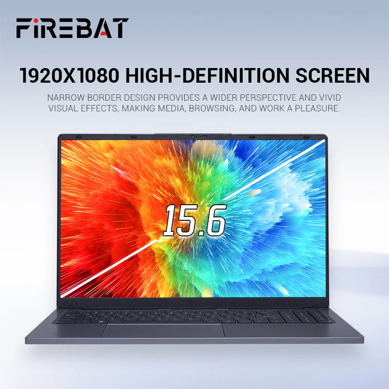 Firebat AT15 Laptop — 15.6″ FHD, Intel N150 (Up to 3.6GHz), 16GB RAM, 1TB SSD, Windows 11 Pro, Backlit Keyboard, Wi-Fi 5