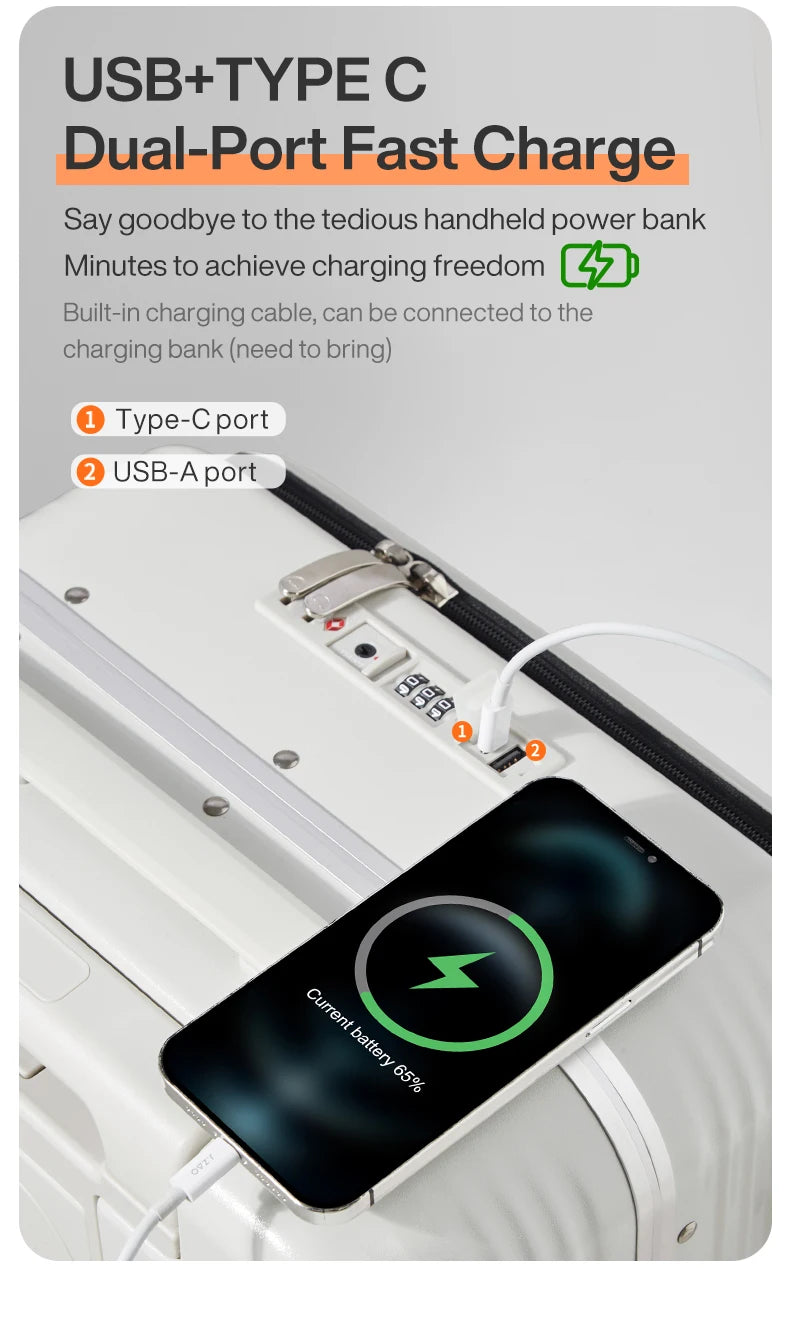 Mixi New Aluminum Frame Suitcase Carry On Rolling Luggage with USB Port Boarding Cabin Cup and Phone Holder 20 24 Inch