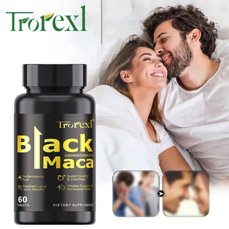 HABUMAMA Natural Black Maca Tablets with Ashwagandha & Black Pepper – Male Energy & Stamina Booster | Supports Vitality, Endurance & Performance (60 Tablets)