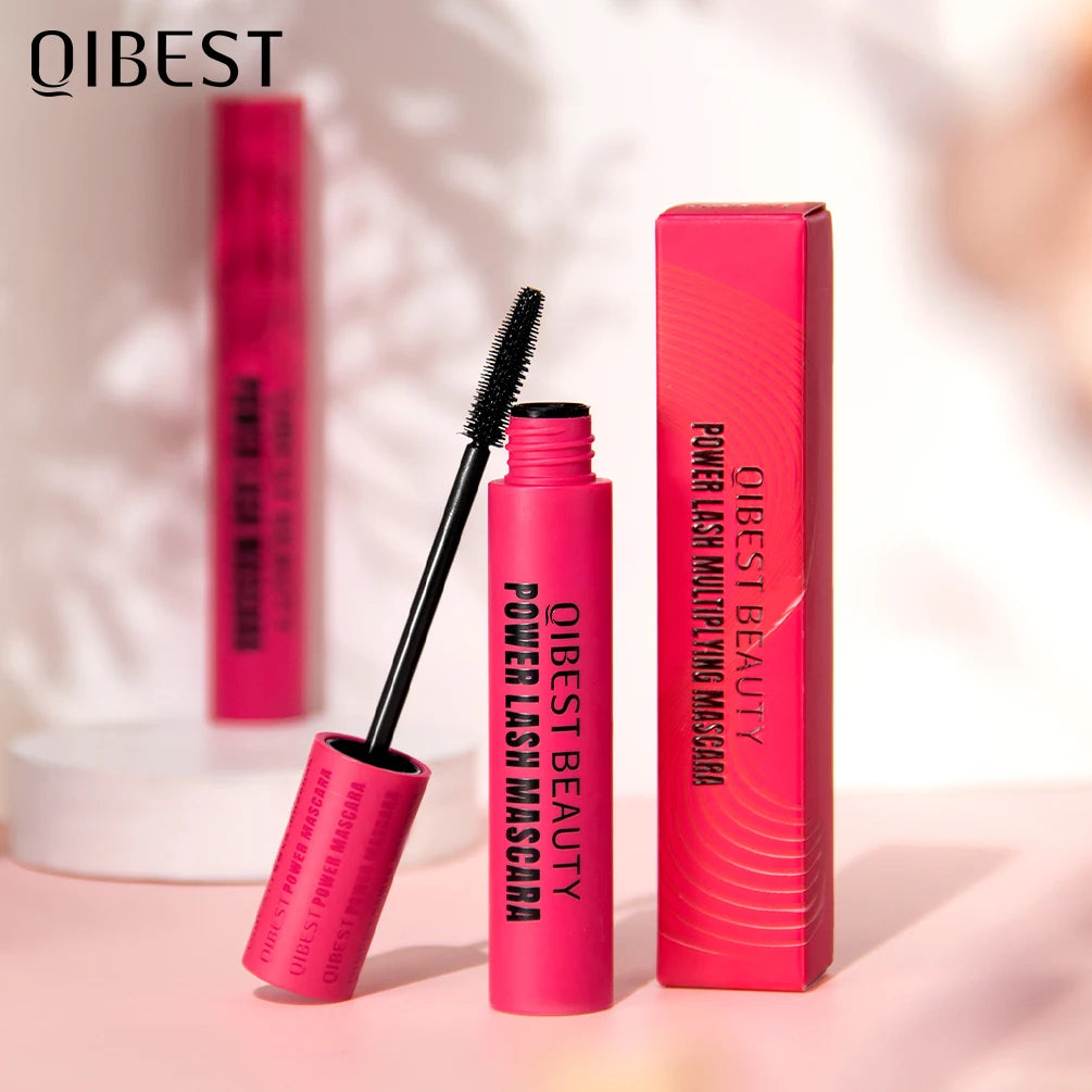 QiBest 4D Silk Fiber Waterproof Mascara – Lengthening & Curling Black
