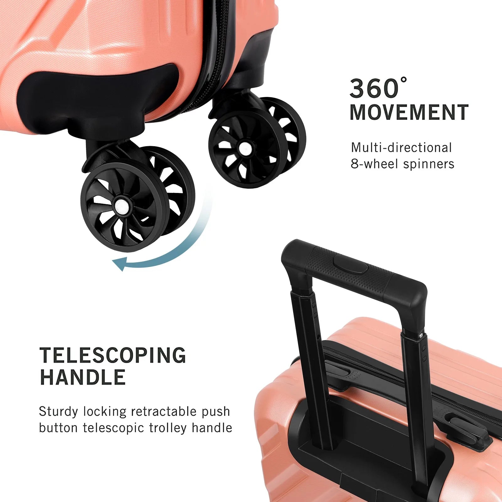 Lockable Spinner Luggage with 20 Handles | ABS Rolling Suitcase