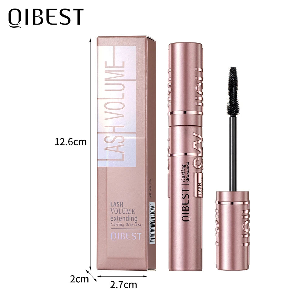 QiBest 4D Silk Fiber Waterproof Mascara – Lengthening & Curling Black